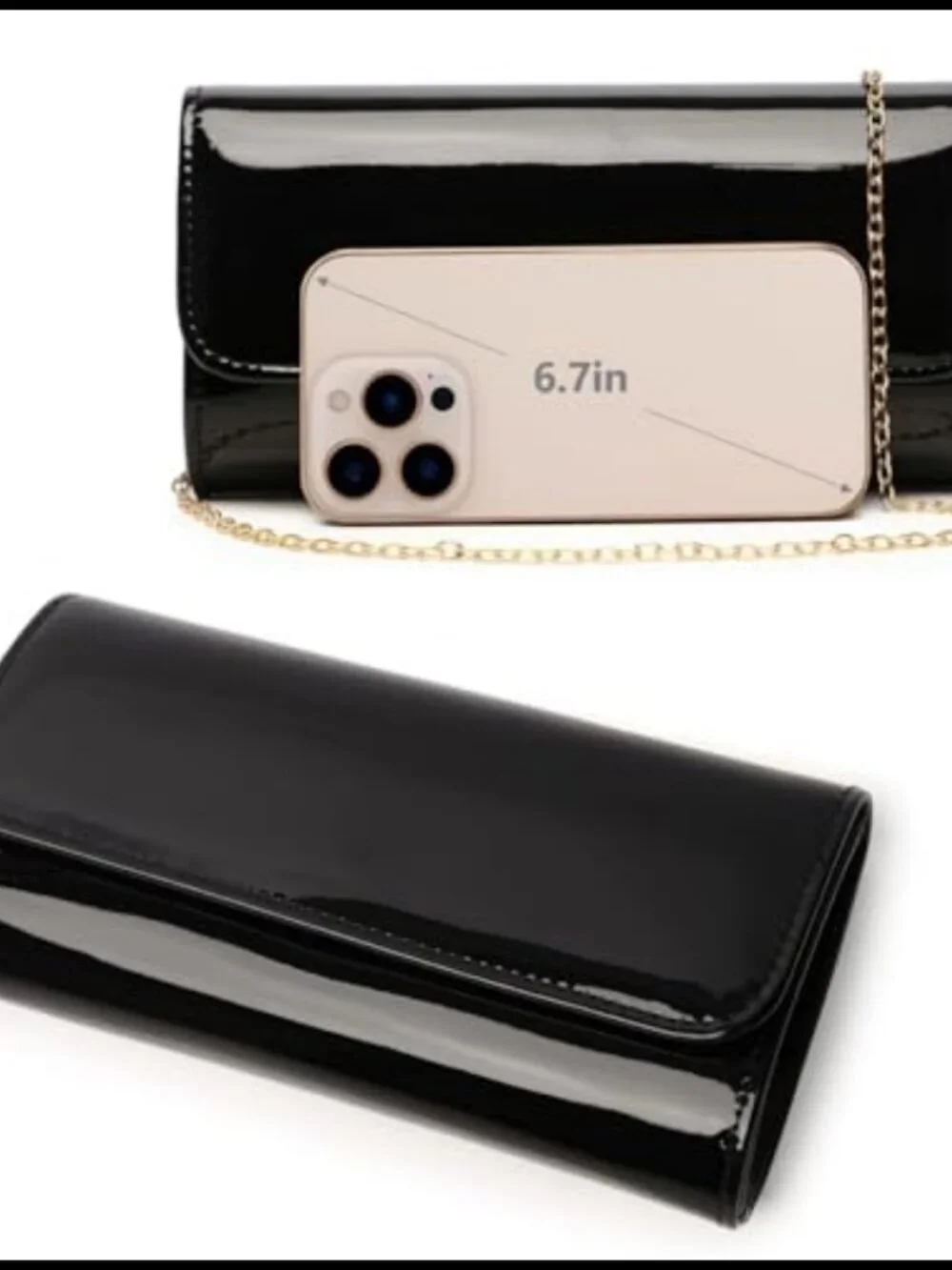 Patent Leather Envelope Clutch Detachable Chain Evening Bag Wedding Party